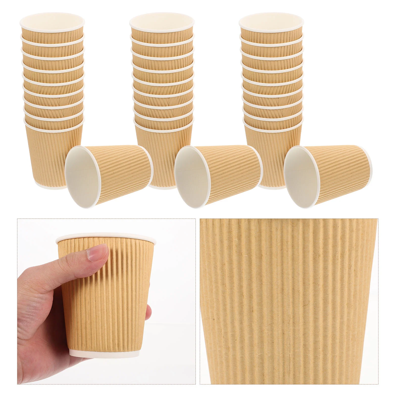 

50 Pcs Disposable Paper Cup Smooth Rim Cups Milk Drinking Kraft Simple Design Hot Coffee Beverage 6 Oz