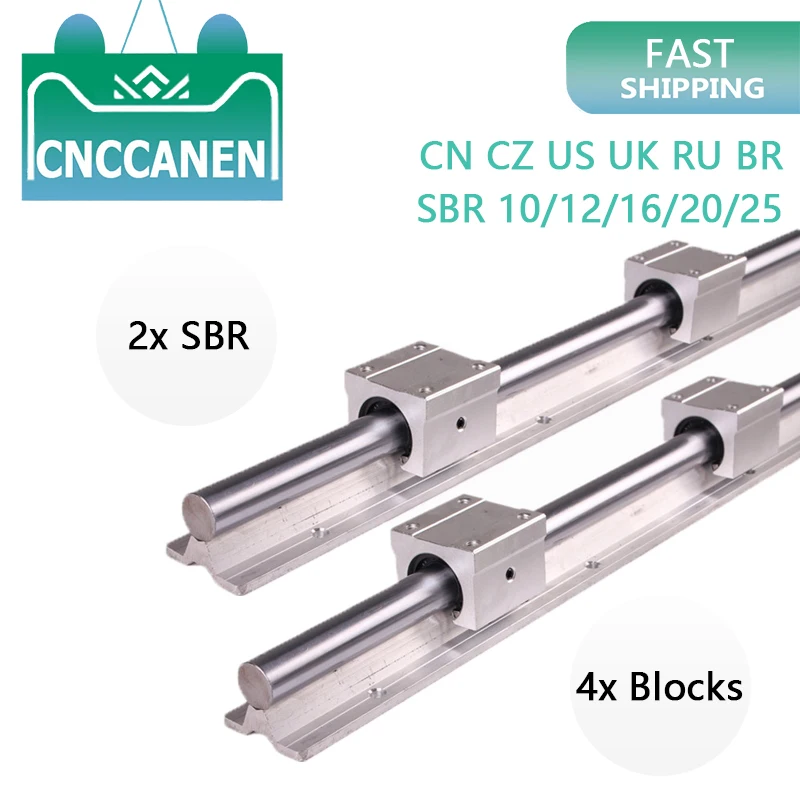 2set Linear Rail SBR12 300 400 500 600 700 800 900 1000mm 1200mm 2pcs Linear Guide SBR12 + 4pcs SBR12UU Blocks for CNC Part