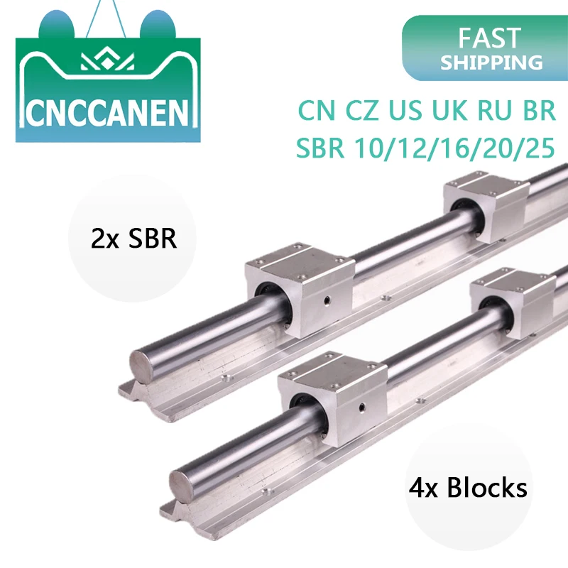 Lineaire geleiderail SBR12 SBR16 SBR20 2 stuks Lineaire rail 300 500 800 1000 1500 2000 mm + 4 stuks SBR12UU/SBR16UU/SBR20UU Blokken CNC-onderdeel