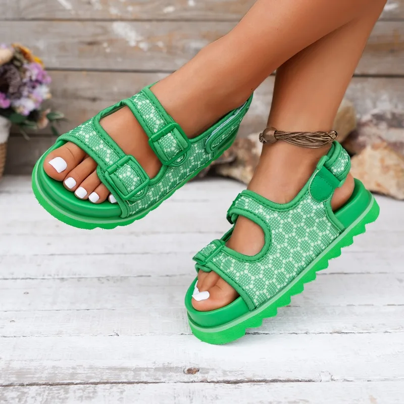 

2026 Summer Fashion Women's Platform Roman Sandals Luxurious Round Toe Open Toe Designer Sandals Outdoor Low-Cut Womens Slippers