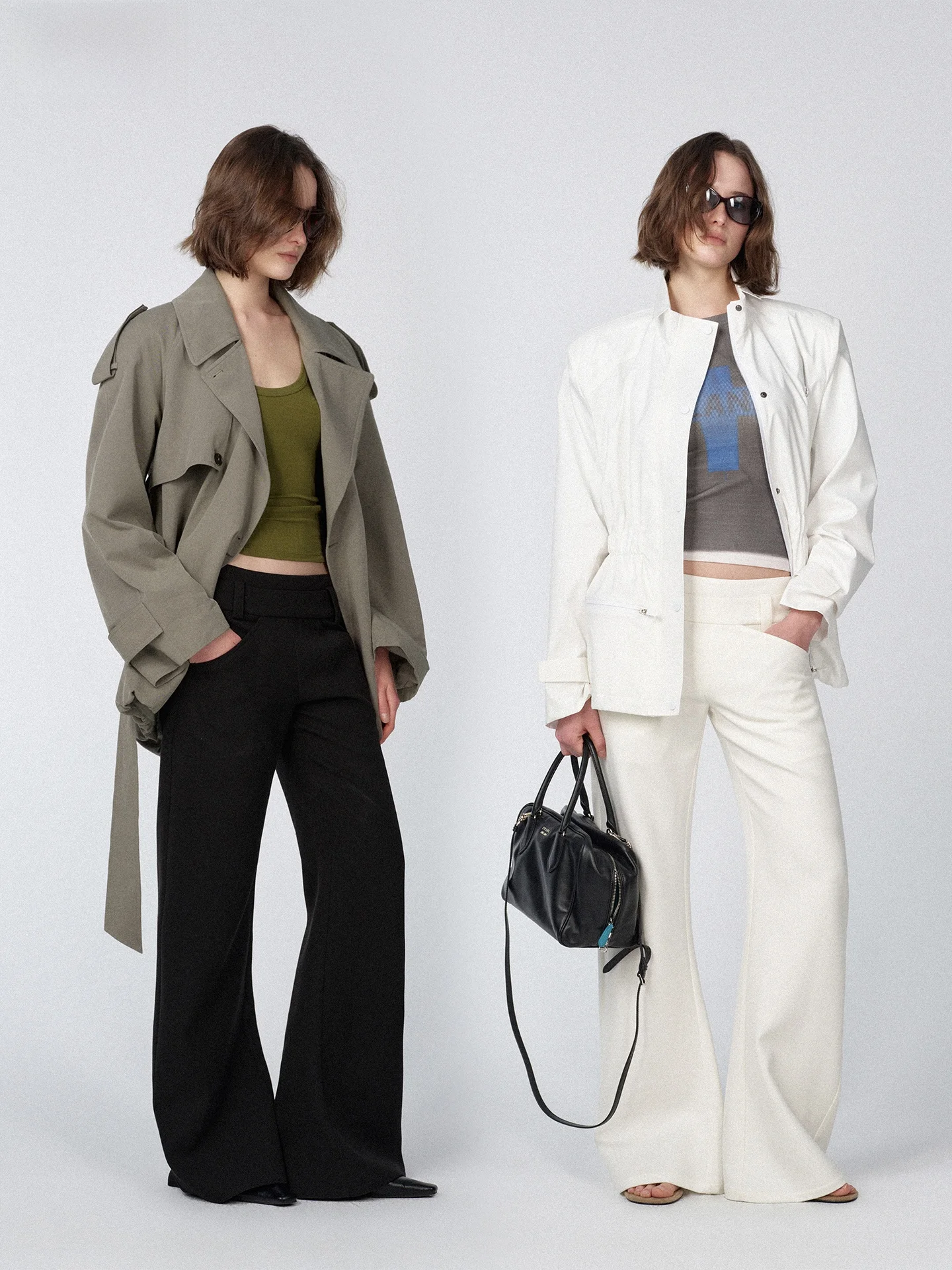 

ACSENSE Casual Woolen Flared Pants Slanted Texture Double Waist High Density Straight Leg Pants for Women Spring Season