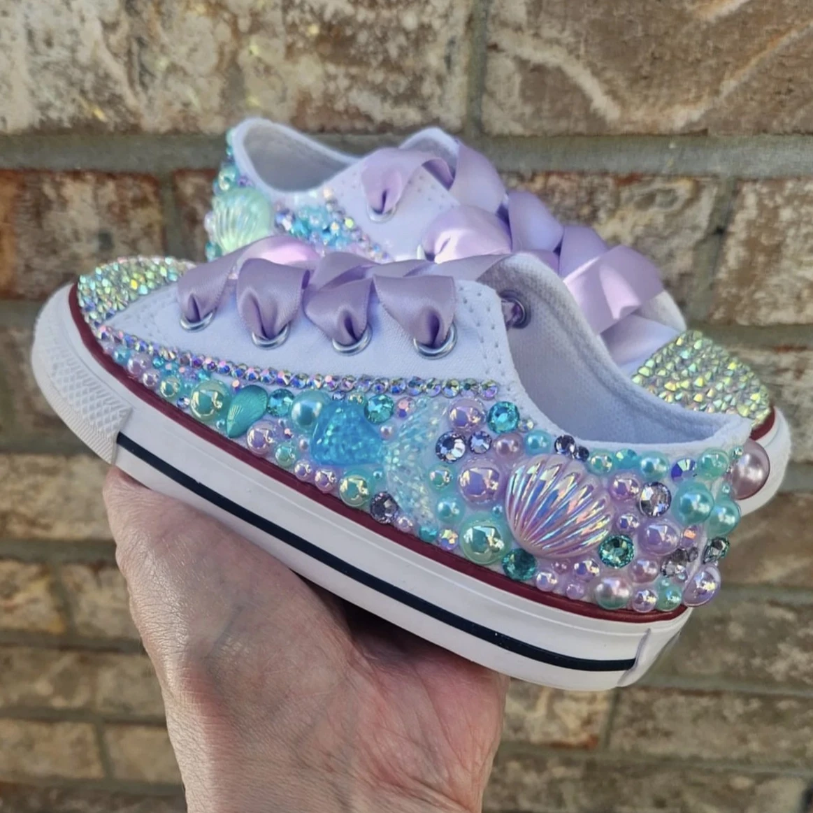 Kids Low Top Canvas Shoes DIY Customized Shoes Doll Beauty Pink Girl Party Sparkle Princess Rose Red Bling Pearls Sneakers