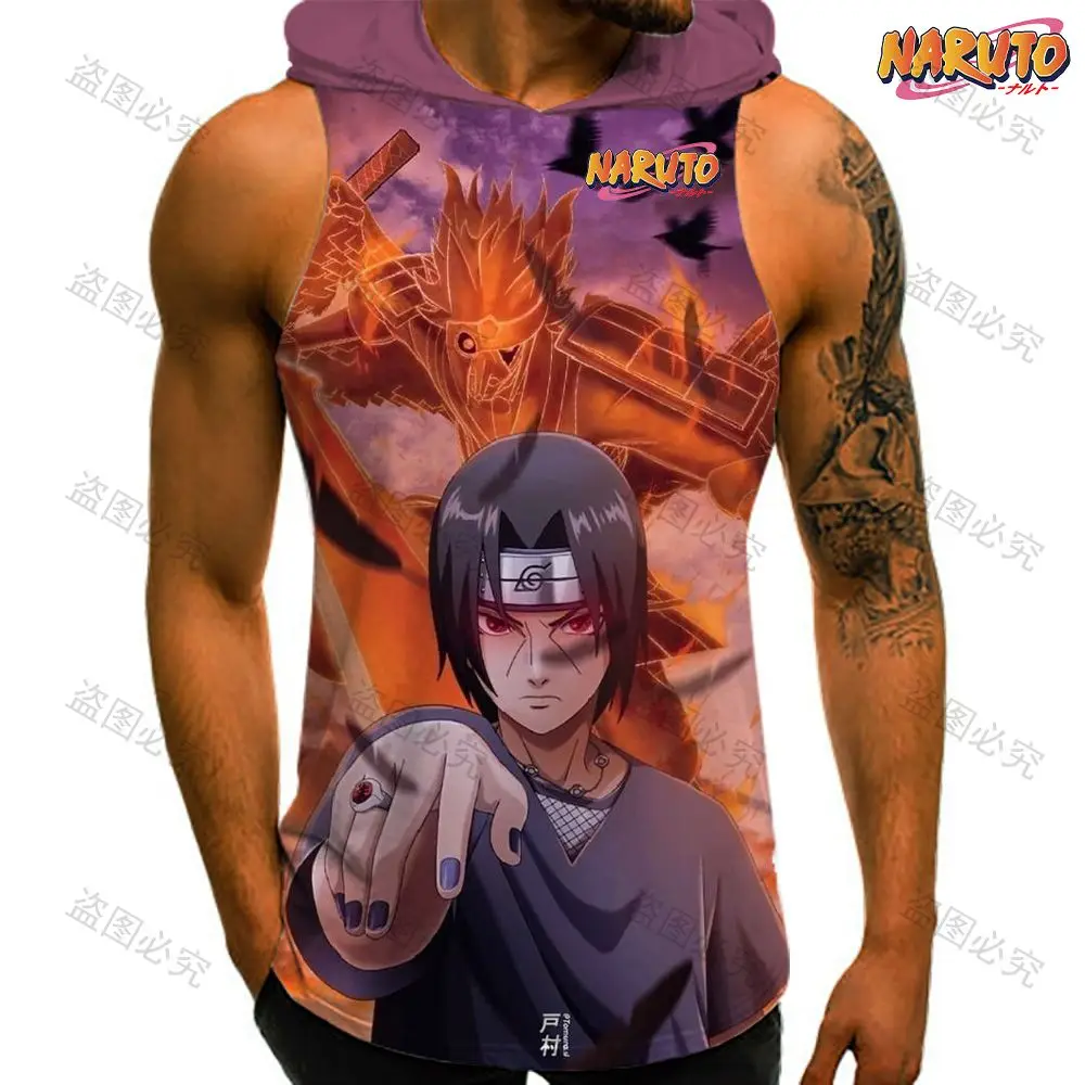 Gym Clothing Men Hooded Vest 2023 Man Sleeveless Shirt Naruto Y2k Hip Hop Shirts New Clothes T-shirts Sportswear Anime Men's