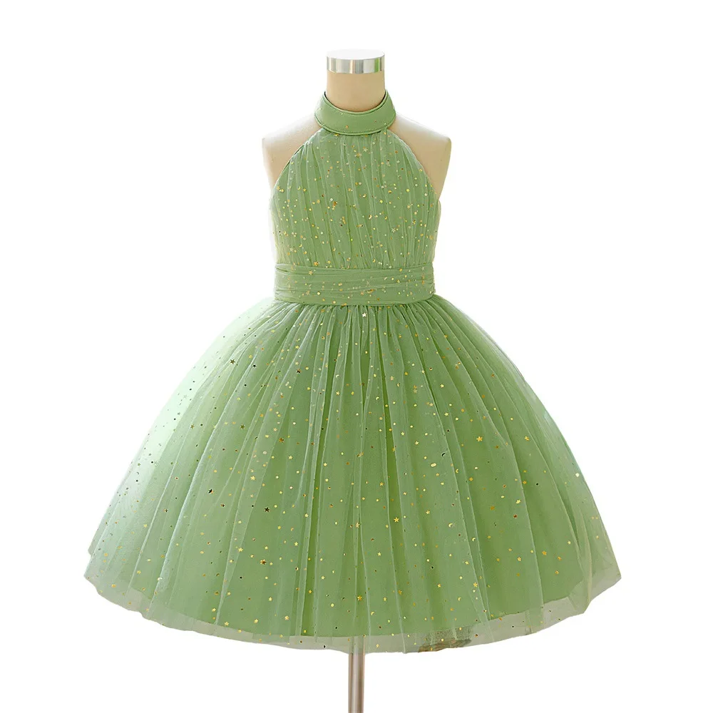 الفتيات فستان الرقبة الترتر فستان الزفاف رقيق فستان الأميرة الأطفال الظهر فستان مجوف الفتيات أداء البيانو الملابس ASQ03