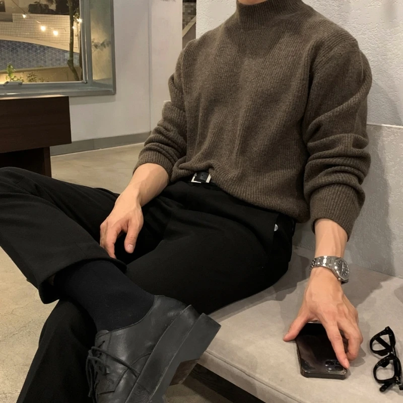 Winter Thick Sweater Men Warm Fashion Stand Collar Knitted Pullover Men Korean Loose Long Sleeve Sweater Mens Jumper Clothes