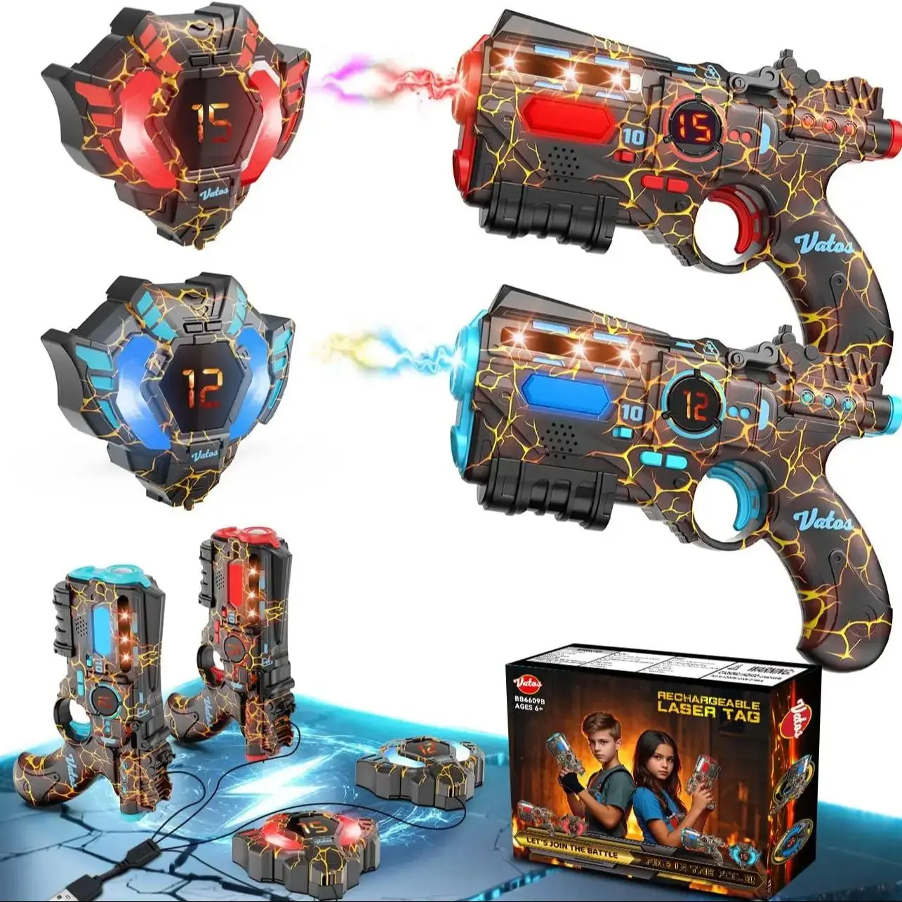 VATOS Team Play Battle Shooting Game Guns Speelgoed Oplaadbare 2,4 GHz Sync Infrarood Laser Tag Set Kerstfeest Cadeau Kinderen jongen Speelgoed