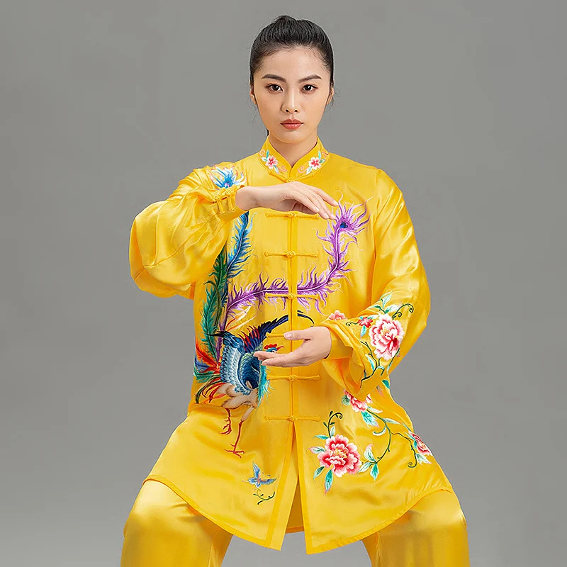 Premium Mulberry Silk Phoenix Embroidery Tai Chi Costume - Customizable High-End Wushu Performance Wear for Fashionable Women