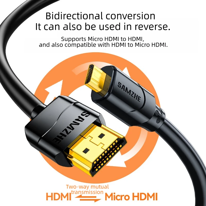 SAMZHE Micro HDMI-Compatible 4K/60Hz 3D Effect Micro HD to HD Cable Male to Male For GoPro Sony Projector HDMI-Compatible Micro