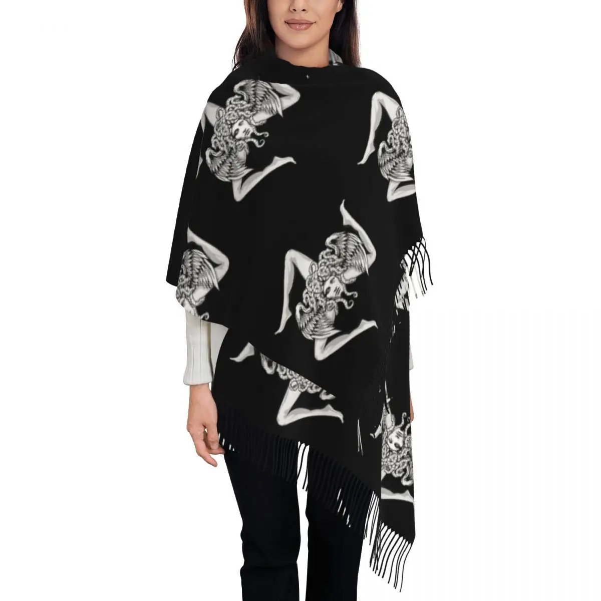 

Scottish Terrier Dog Scarf Tassel Scarves Women Soft Warm Shawls and Wraps Large Fall Winter Shawl Wrap