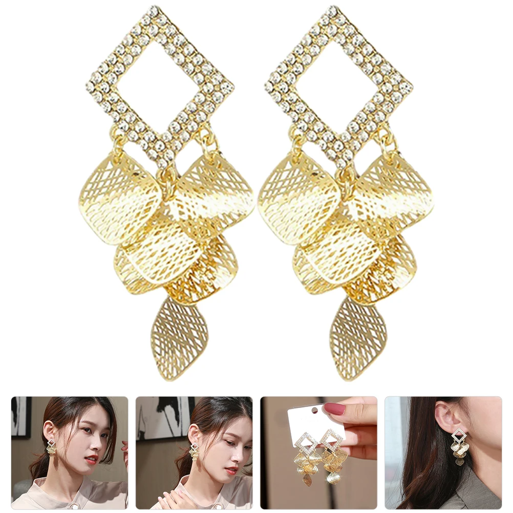 

Layered Leaf Women Multi layer Earrings For Women Leaf Earrings Drop Golden Rhinestones Trendy Accessories Ear Decor