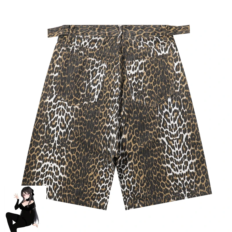 Fashion Brand Shorts 1:1 High Quality Leopard Print Denim Shortpant Men Women Hip Hop Outdoor Shorts