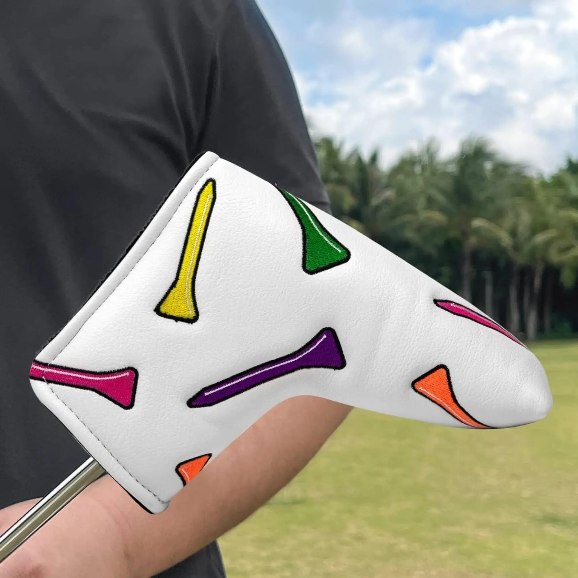 Funny Golf Putter Cover Headcover，Golf Tee Patterns Style Golf Club Head Cover, Golf Mallet and Blade Cover For Golf Lovers view 3