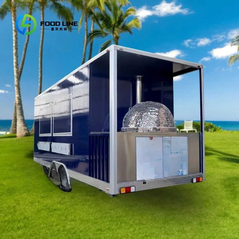 Remolque móvil de comida rápida para helados, cocina urbana, camión de comida cuadrado de café móvil totalmente equipado con cocina completa