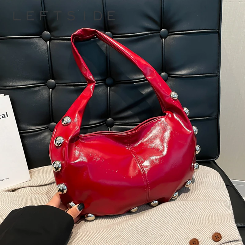 

LEFTSIDE Punk Style Rivets Design Small PU Leather Shoulder Bags for Women 2024 Y2K Fashion Luxury Underarm Bag Female Handbags