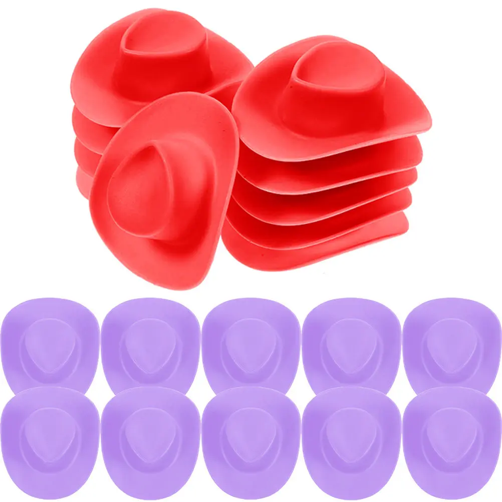 20 Stück Mini-Cowboyhüte aus Kunststoff, dekorative kleine Hüte zum Verkleiden, exquisites Design, glatte Oberfläche, dekorativer Mini-Hut