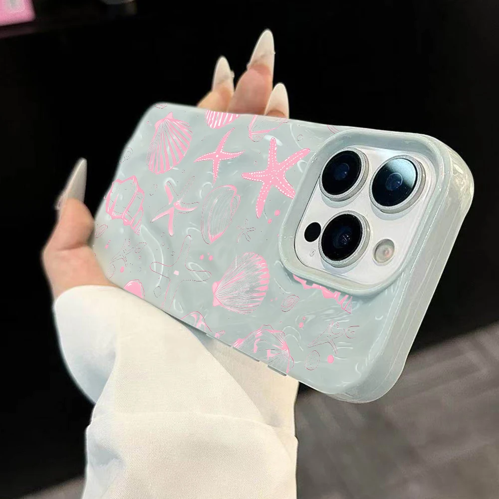 Sommer-Muschel-Kunst-Handyhülle für iPhone 17 16 15 14 13 12 11 Pro Max 14 15 Plus 17Air Falten-Wellen-Soft-Silikon-Schutzhülle – Detail 1