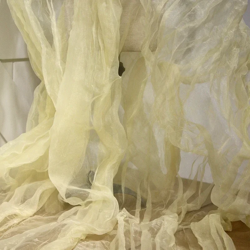 Rolls of Dried Bean Milk Creams Organza Pleated Pleats Three-dimensional Texture Designer Fabric Clothing Skirt Fabric