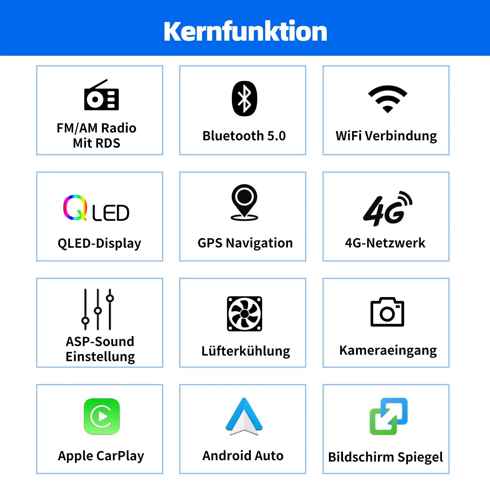 ESSGOO Autoradio 7"/9"/10" 2 DIN 8-Kern Android14 6+128 GB Kabelloses CarPlay Android Auto GPS-Navigation Bluetooth AM FM RDS WiFi QLED Touchscreen 4G LTE Mirror Link Lenkradsteuerung – Detail 6