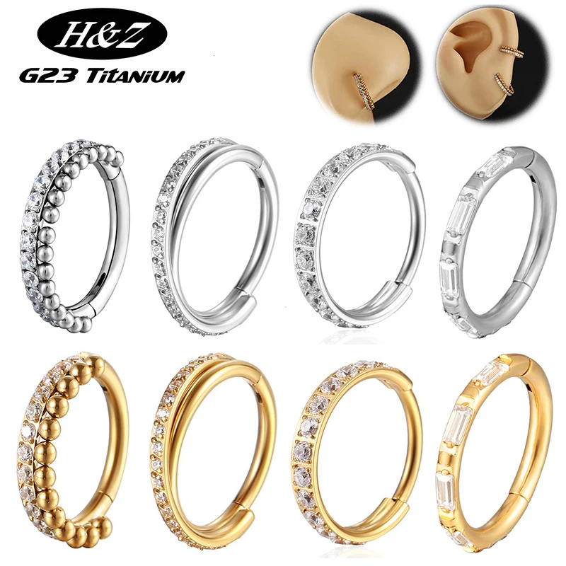 

1PC G23 Titanium Nose Ring Hinged Segment Clicker Ear Cartilage Tragus Helix Daith Round Earrings Zircon Body Piercing Jewelry