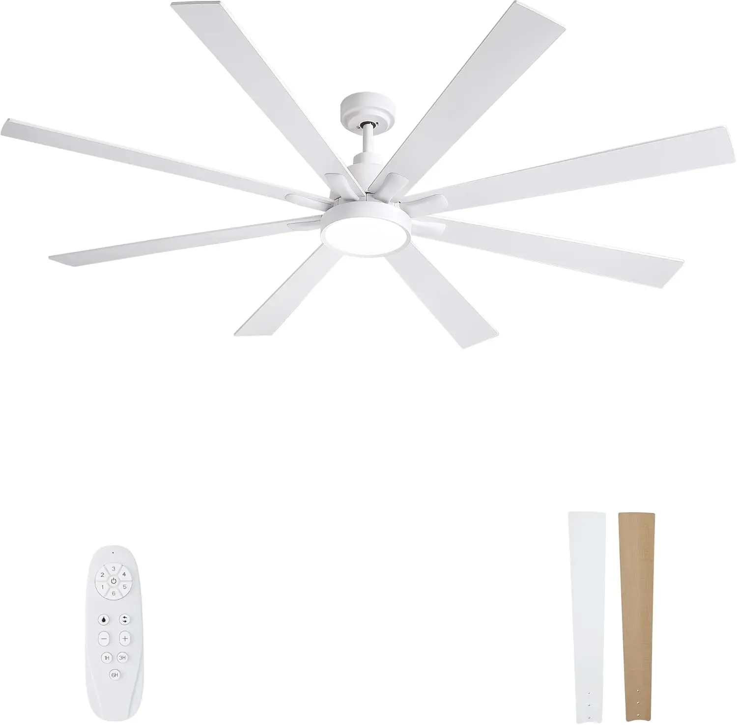 

72-Inch White Ceiling Fan with Light and Remote Control - Quiet DC Motor, 3-Color CCT Dimmable LED, Modern Design for Living Room, Patio, Indoor & Outdoor Use