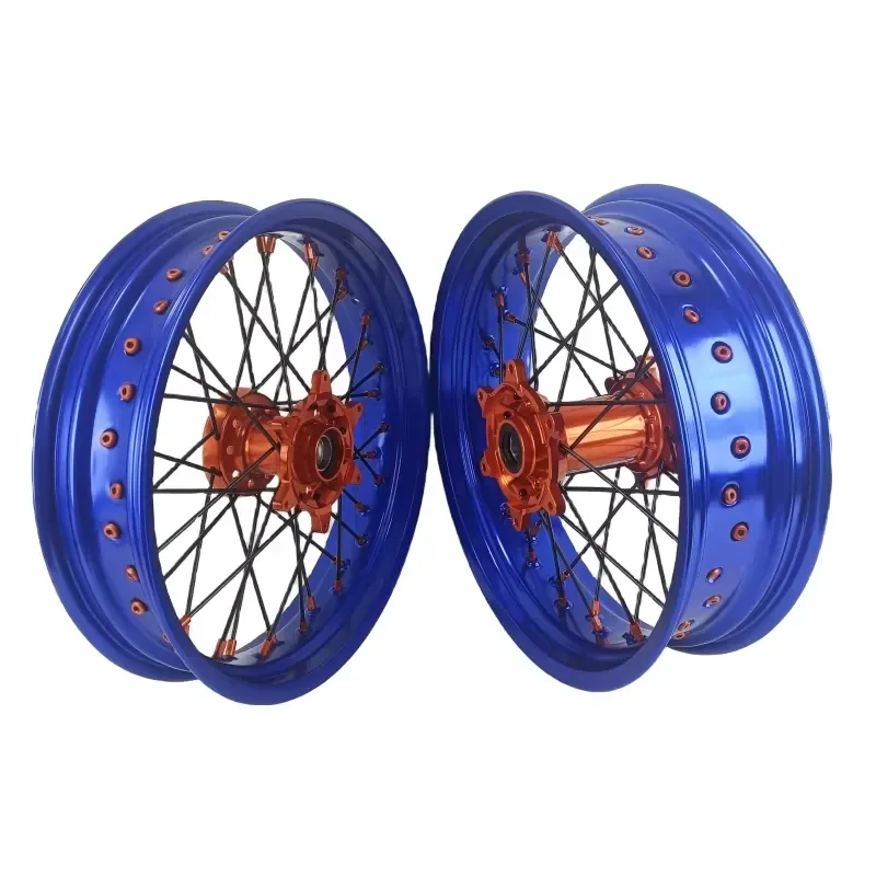 【2026 New Design】 High Quality Price Is High17 Supermoto Wheelset Blue Rims Orange Hub Fit EXC SXF EXC SXF