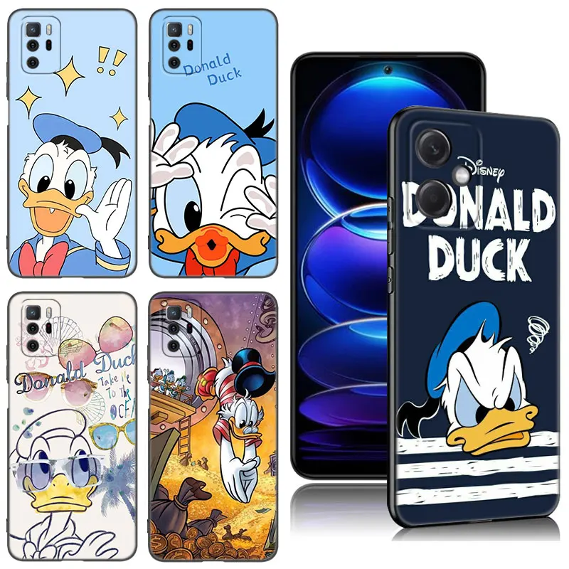 Cute D-Donald Duck Black Silicone Phone Case For Xiaomi Redmi Note 10 11 11S 12 13 4G 8 9 11T Pro 5G Plus 8T 9S 10S 12S