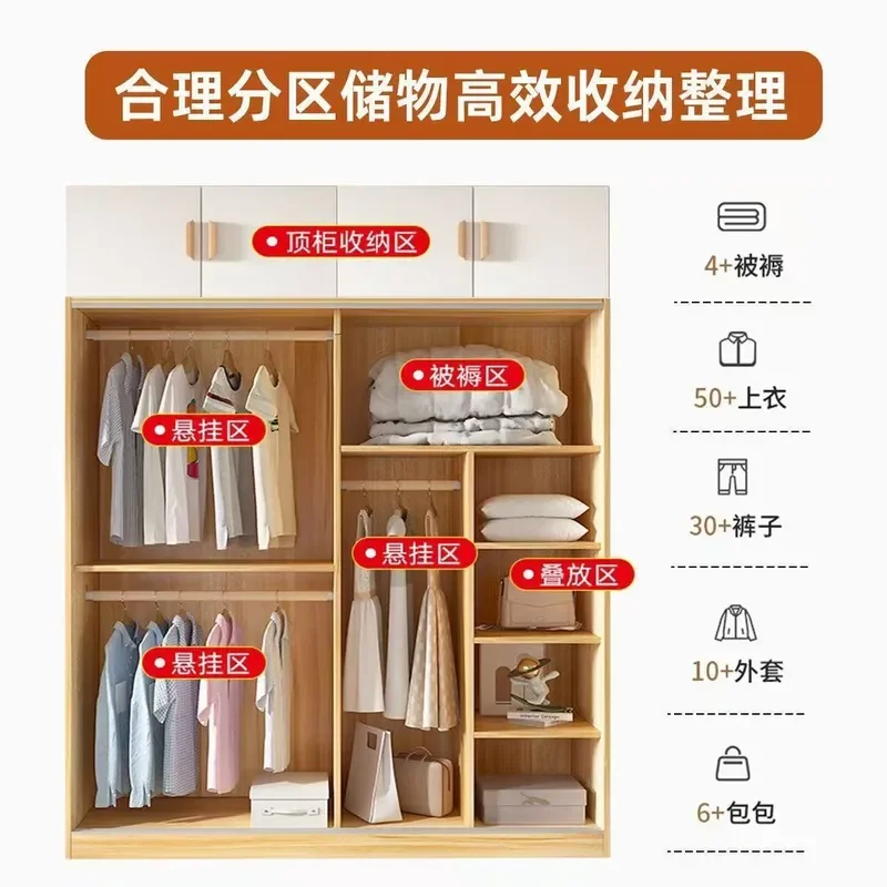 for Wardrobe Home Bedroom Sliding Door Solid Wooden Rental Housing Children's Large Simple Assembly Storage Cabinet