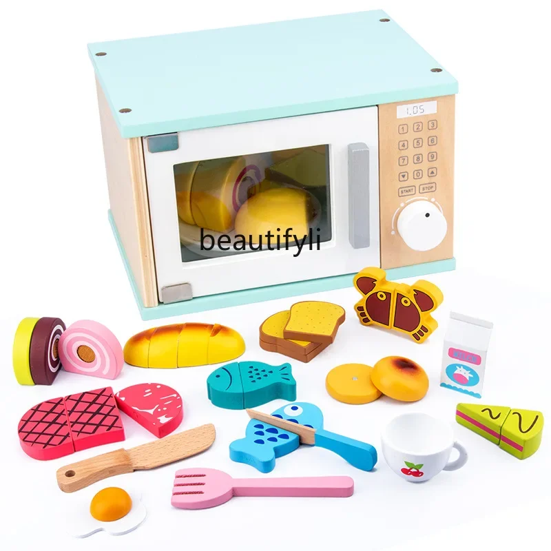 

Wooden children's baby simulation microwave oven play house set toys kitchen kitchen utensils