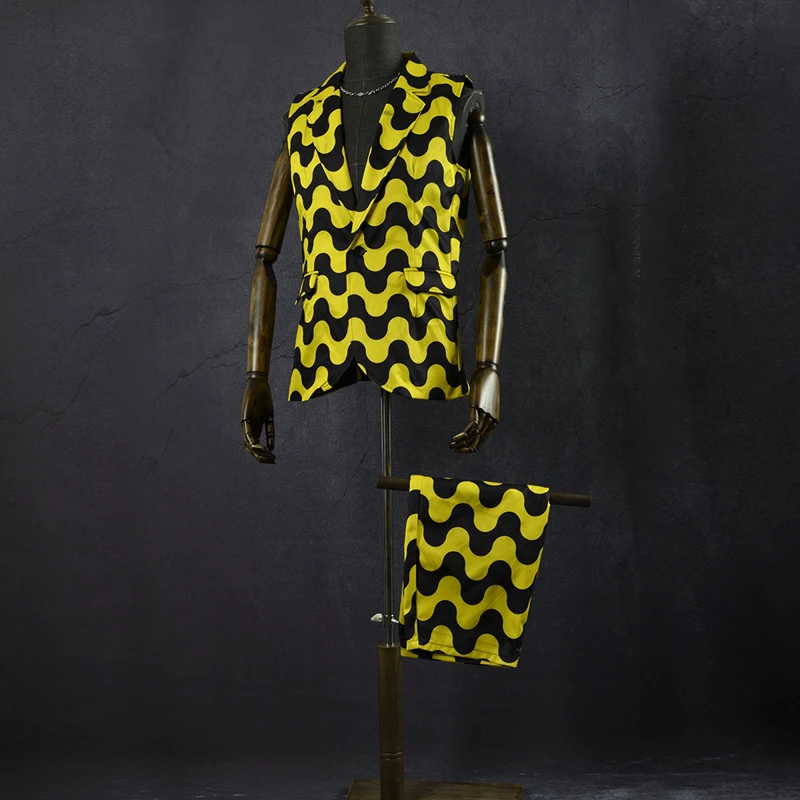 Męskie stroje do tańca hip hop żółto-czarne stroje do tańca jazzowego Bar DJ DS Rave Outfit Męskie garnitury do tańca towarzyskiego Club Wear XS9915