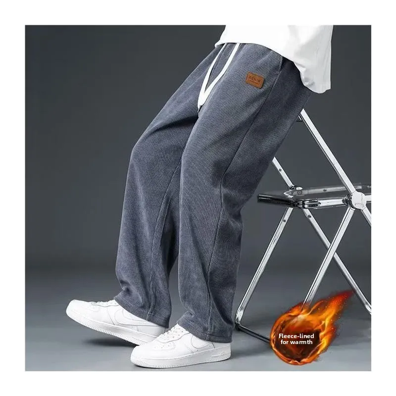 

Свободные прямые брюки для мужчин, осень-зима-весна, модные повседневные спортивные штаны High Street, свободные драпированные удобные мужские...