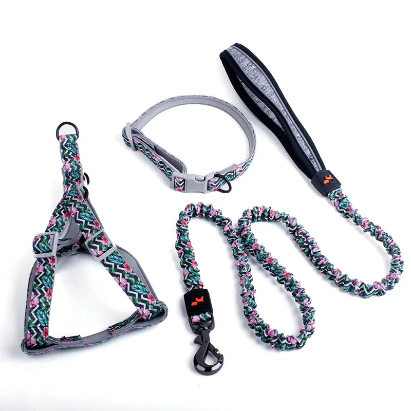 

Explosion-proof pet traction rope, chest strap, elastic buffer three-piece set, telescopic traction rope