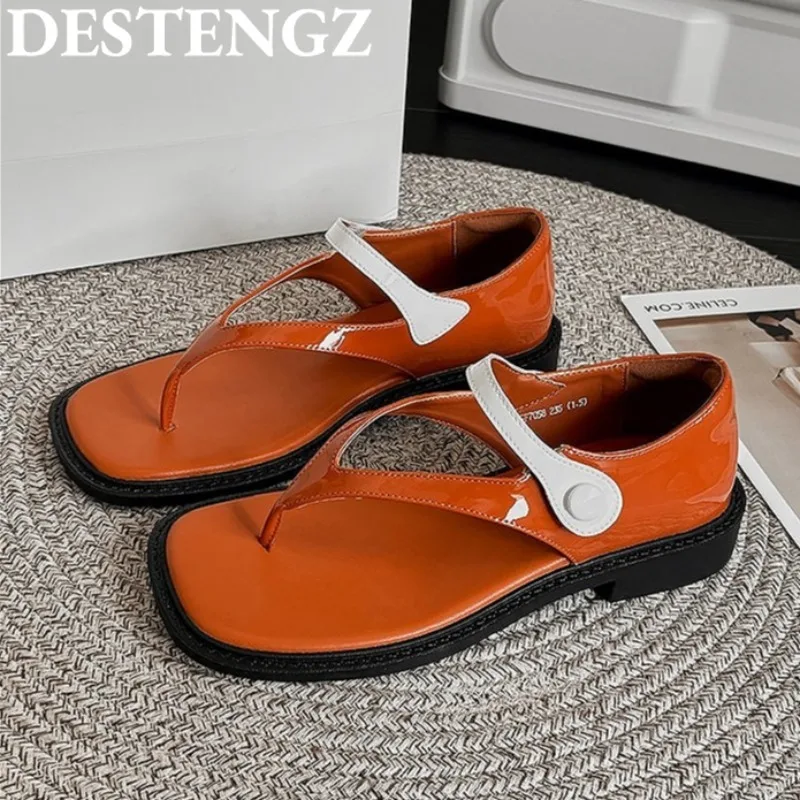 

Clip Toe Heeled Sandals Shoes Women Square Toe Casual Flip Flops 2025 Trend Chunky Pumps Marie Janes Shoes Beach Sandalias Mujer