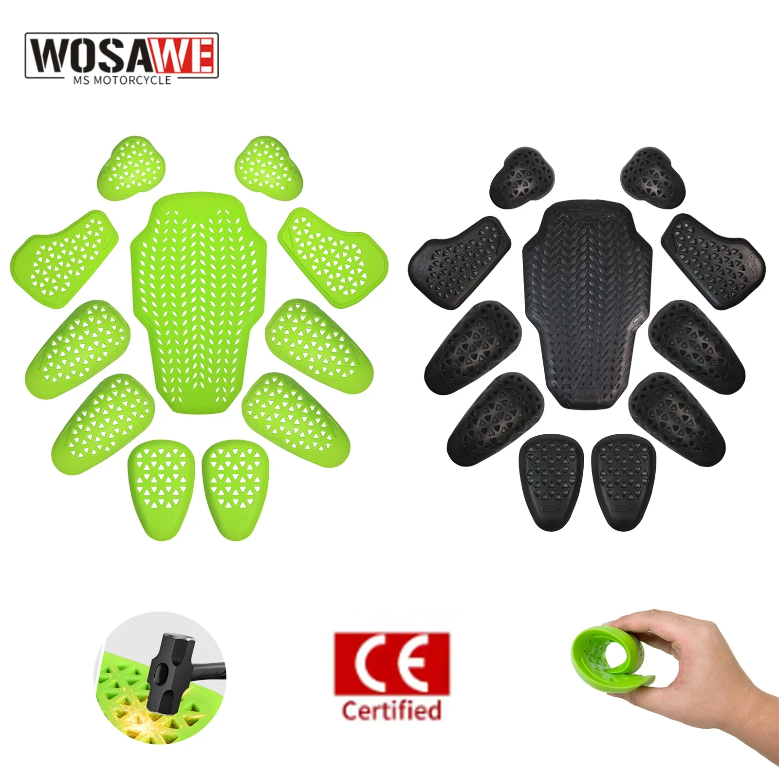 

WOSAWE Motorcycle Jacket Insert Protective Gear Motocross CE Protector Back Shoulder Elbow Knee High Elasticity Pads Biker Armor