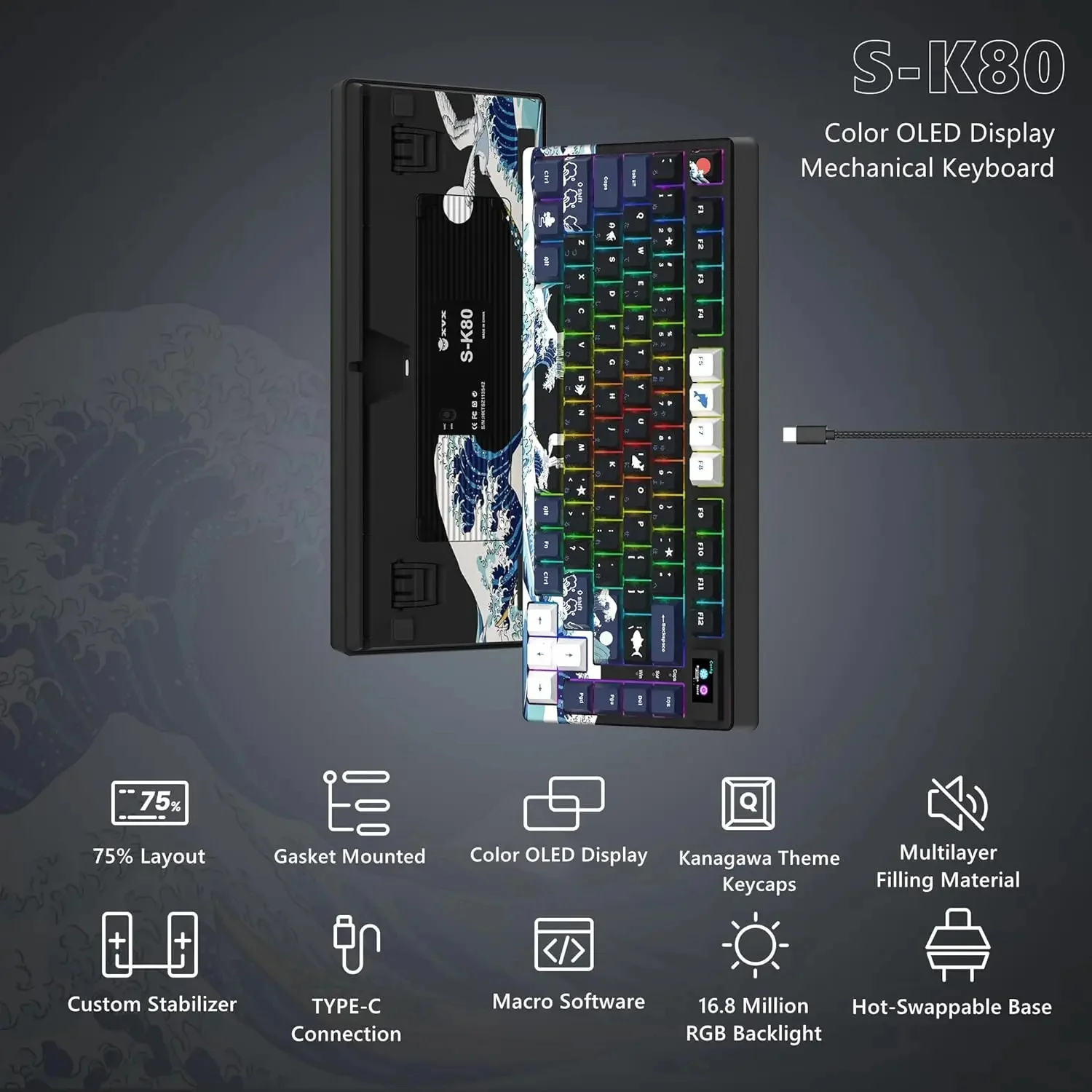 Imagem -02 - Womier S-k80 75 Teclado Mecânico para Jogos com Display Oled Colorido Troca Quente Teclado Junta Montagem Teclado Personalizado Rgb