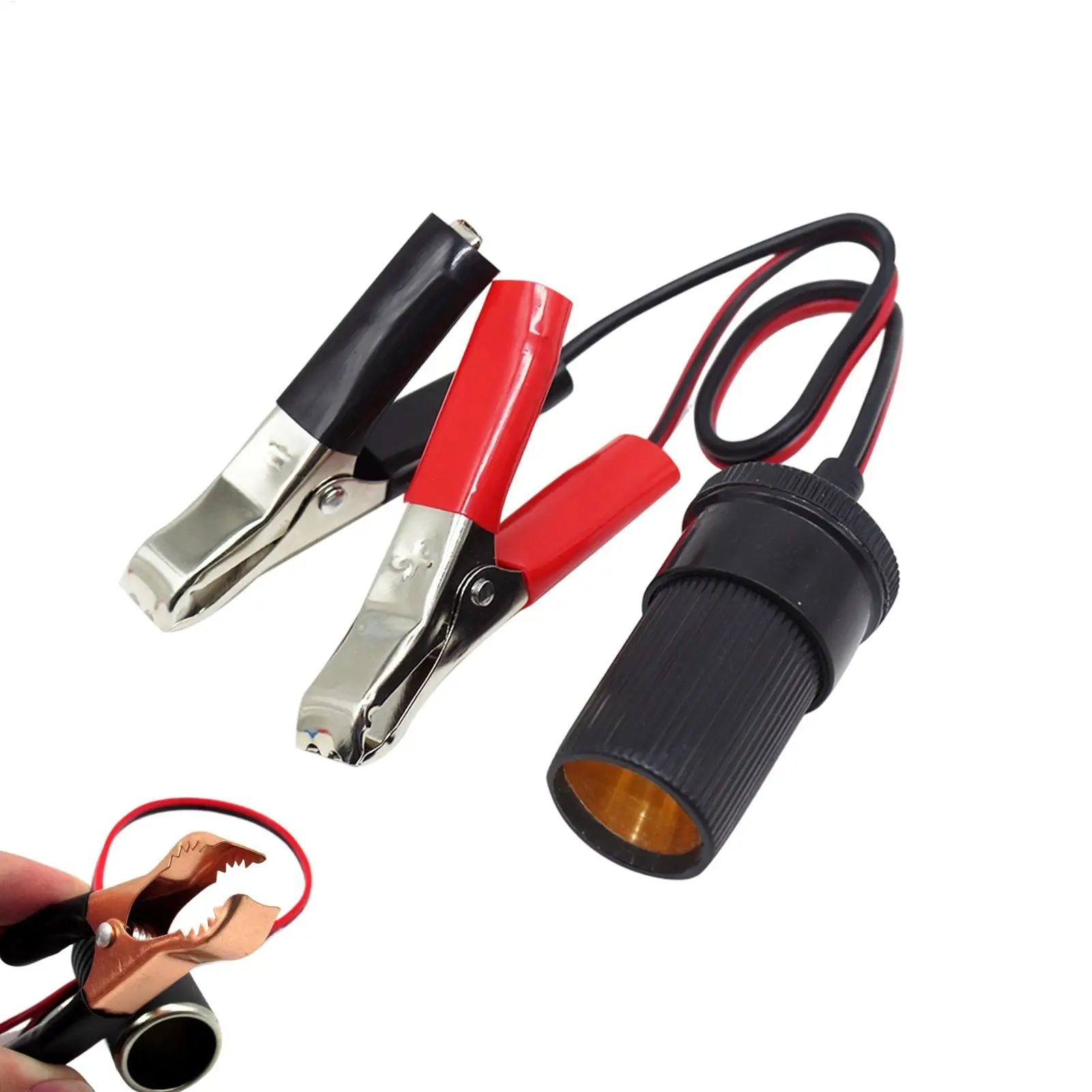 Car Battery Socket Adapter with Battery Clamps Heavy Duty Adapter Car Socket Cord for Air Compressor Inverter Vehicle Truck RV