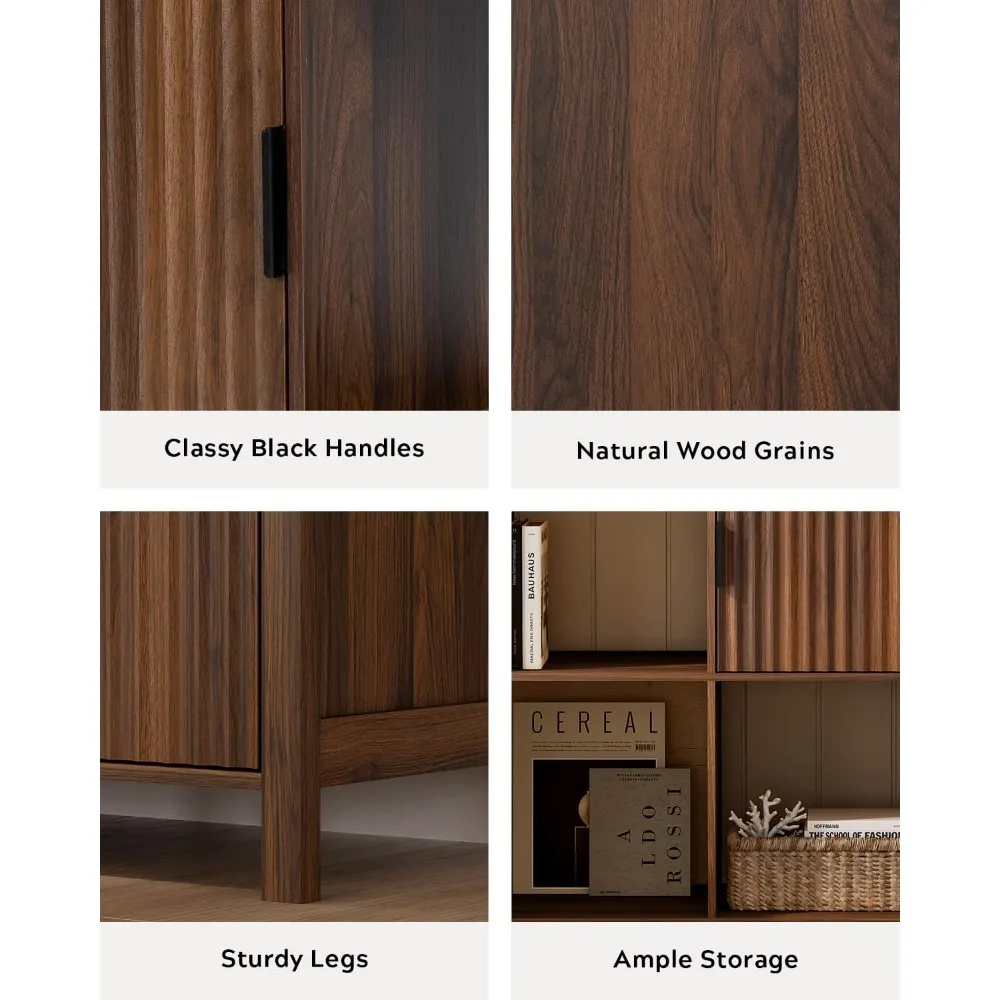 Modern Cube-Style Bookshelf with 3 Open Shelves and 3 Doored Cabinets for Home Storage