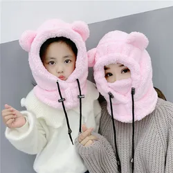 Bebê meninas inverno chapéu meninos quente cachecol bonnets crianças grosso earflap capa proteção para os pais criança neve à prova de vento bonnet