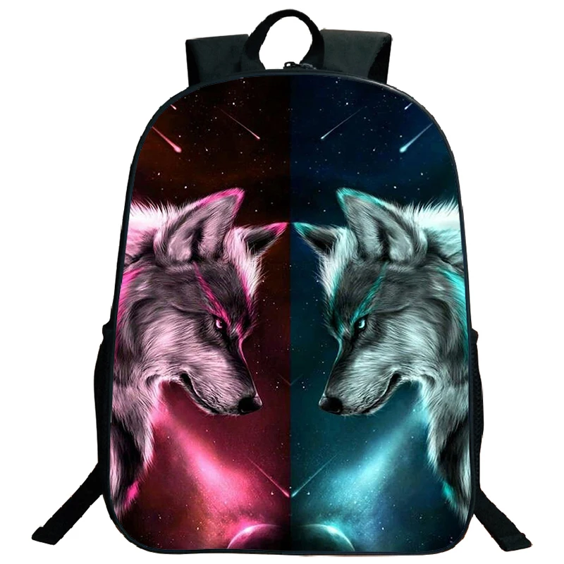 

3D Print Yin Yang Wolf Backpacks Large Capacity School Bags For Student Boys Waterproof Rucksack Cosmic Wolf Backpack Travel Bag