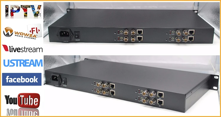 Tech 1U 4 Saluran HEVC HD 3G SDI Ke IP Streaming Encoder dengan H.265 H.264 Encoder RTMP RTMPS untuk Siaran Streaming Langsung