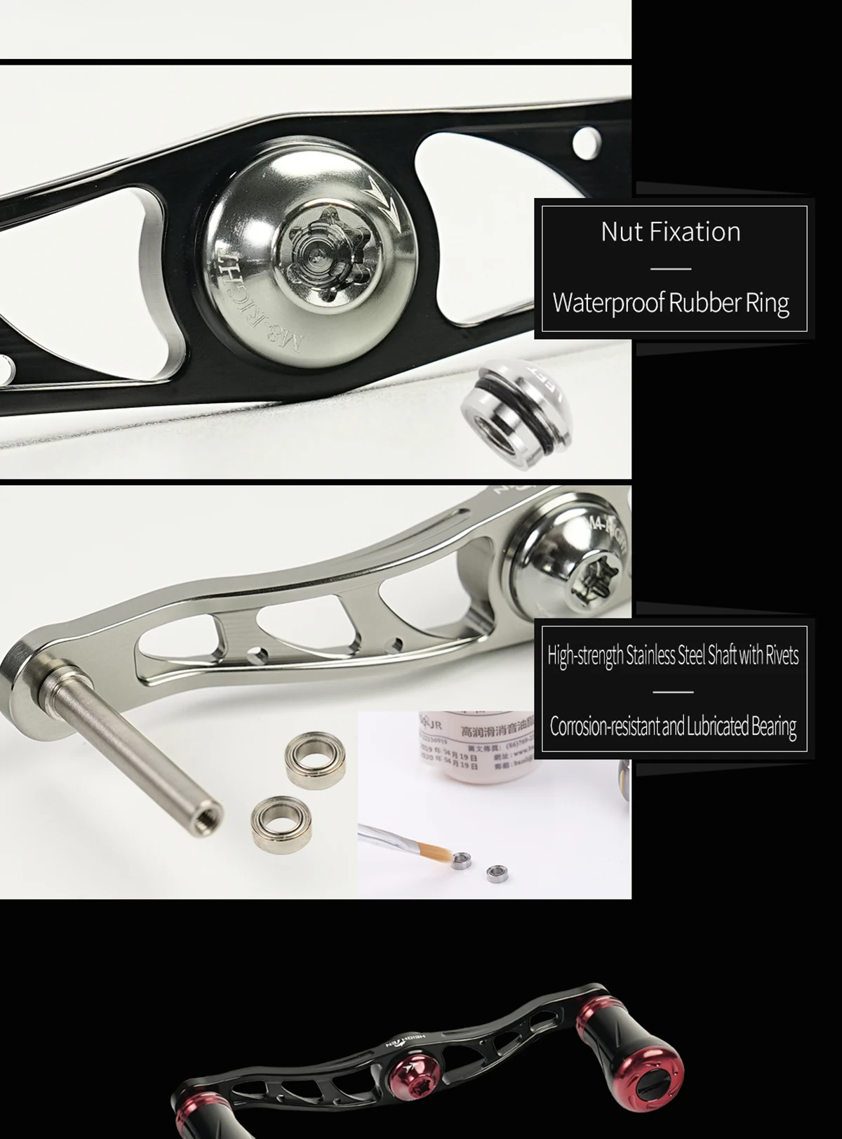 HEIGHTEN Baitcaster Aluminium-Griffrolle 90/105mm Achse aus Luftfahrt-Aluminium mit 20mm Knopf für Angelzubehör – Detail 5