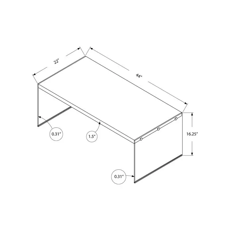 طاولة قهوة مستطيلة معاصرة لغرفة المعيشة - طول 44 بوصة، صفائح رمادية ولمسات من الزجاج المقسى الشفاف، تصميم حديث