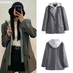 2024 Winter New Product Women's Fashion Casual  Versatile Commuter Hooded Spliced Suit Coat