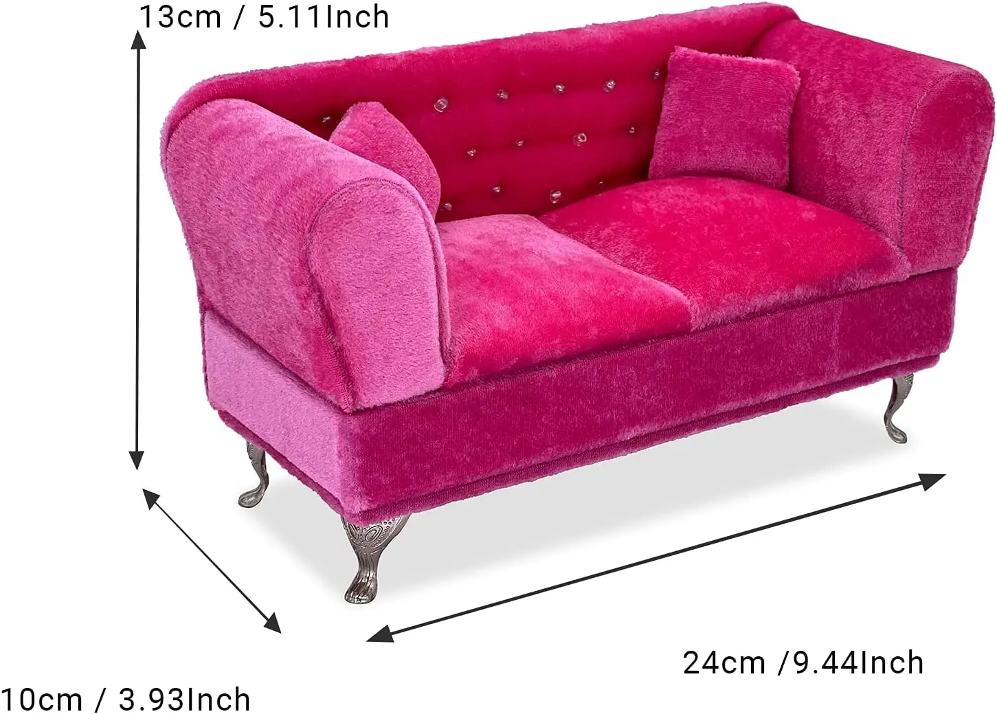 Rose and Black Long Sofa with Cushions Furniture for 1/6 Scale Dollhouse Dolls Action Figure Accessories Kids Children Pretend P