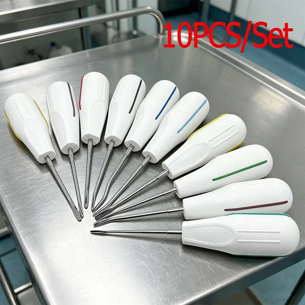 10Pcs/Set Dental Luxating Lift Curved Root Elevator Kit Dentistry Surgical Minimally Invasive Tooth Elevator