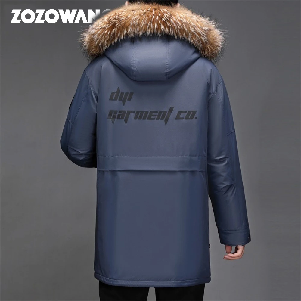 ZOZOWANG New Mens Winter White Duck Down Jacket Mid-Length Hooded Thick Plus Size Tooling Plus Size Winter Warm Down Jacket