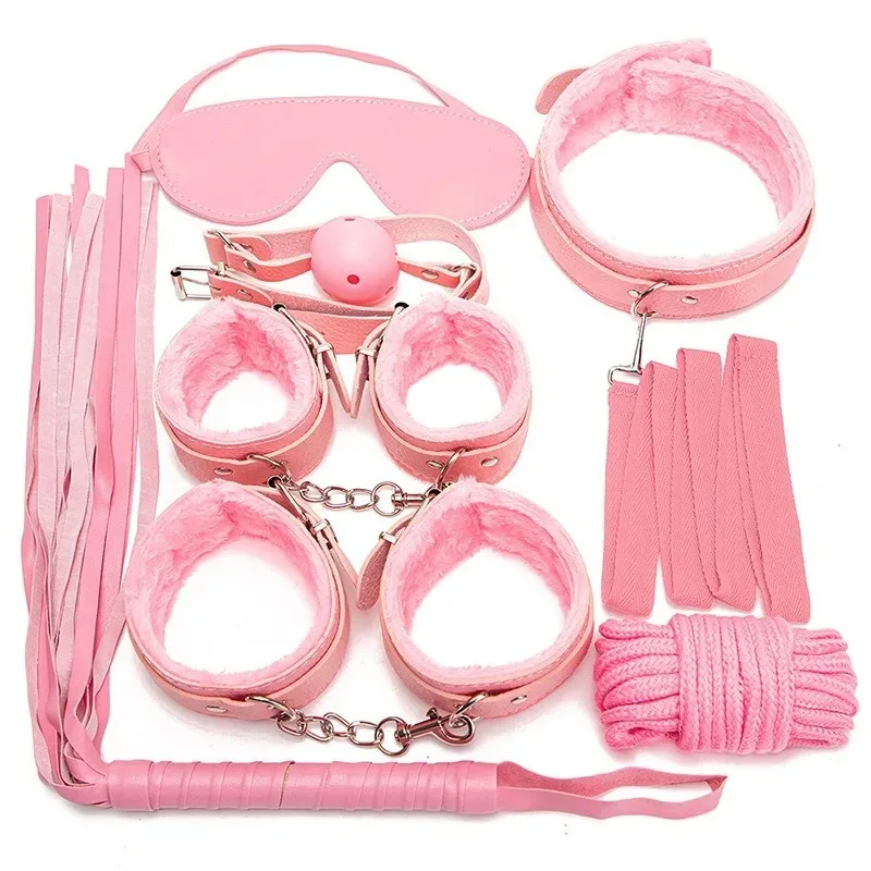 Ensemble de jouets sexuels BDSM pour femmes, menottes de bondage, fouet sexuel, bâillon buccal, jeux pour adultes, 7 pièces