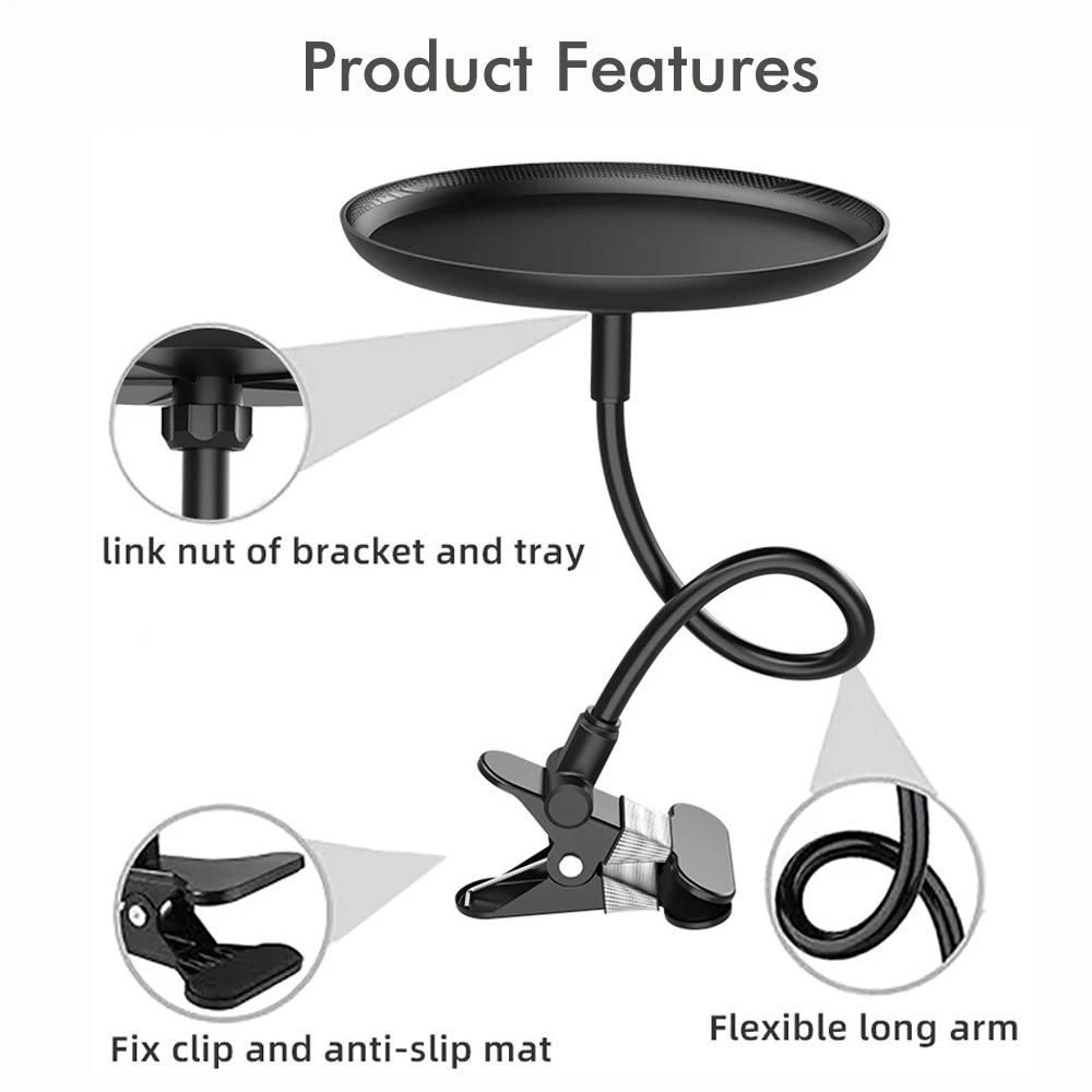 ใหม่รถถาดอาหาร Non-Skid สีดํา ABS ปรับ Mount W/Clamp Fit สําหรับรถยนต์ขนมขบเคี้ยวตารางขวดที่นั่งผู้โดยสาร