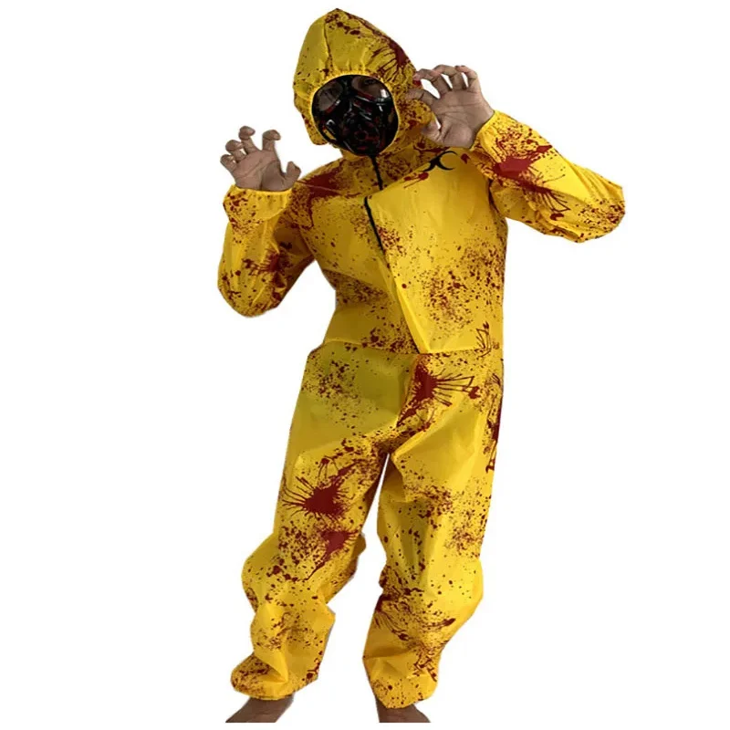 Costume d'Horreur Zombie à Fréquence de Marche, Catsuit d'Halloween, Tenue Effrayante pour Adultes, Garçons et Enfants, Combinaison à Capuche Sanglante pour Hommes et Femmes