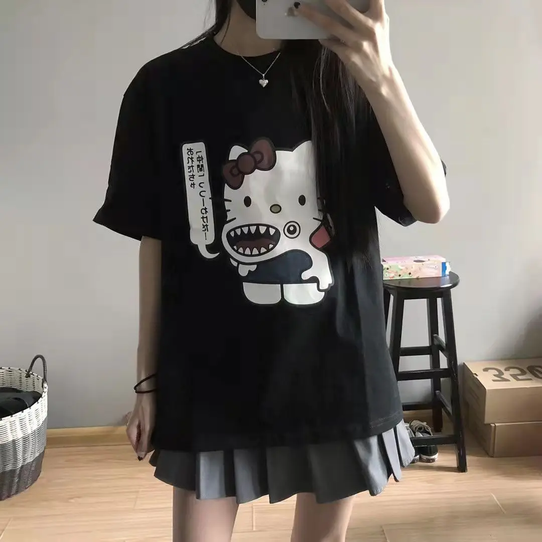 

Hello Kitty Cotton Summer Girls New Ins Loose Short Sleeve Cartoon Printing T-Shirt Children's All-match Fashion Top