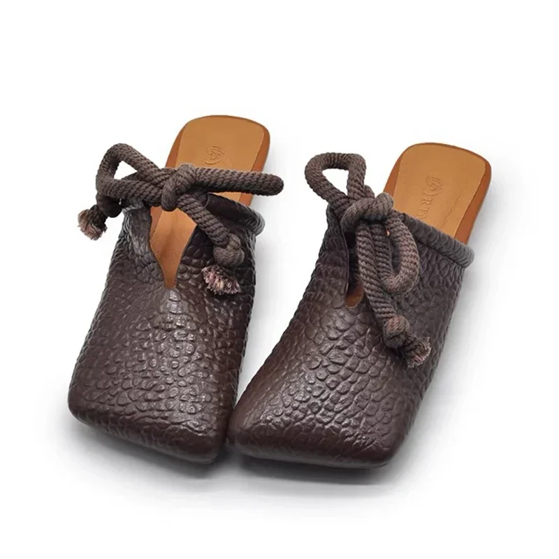 ساحة تو الشقق النعال النساء مصمم البغال أحذية موضة صندل كاجوال 2025 الصيف Slingback الوجه يتخبط Sandalias De Mujer